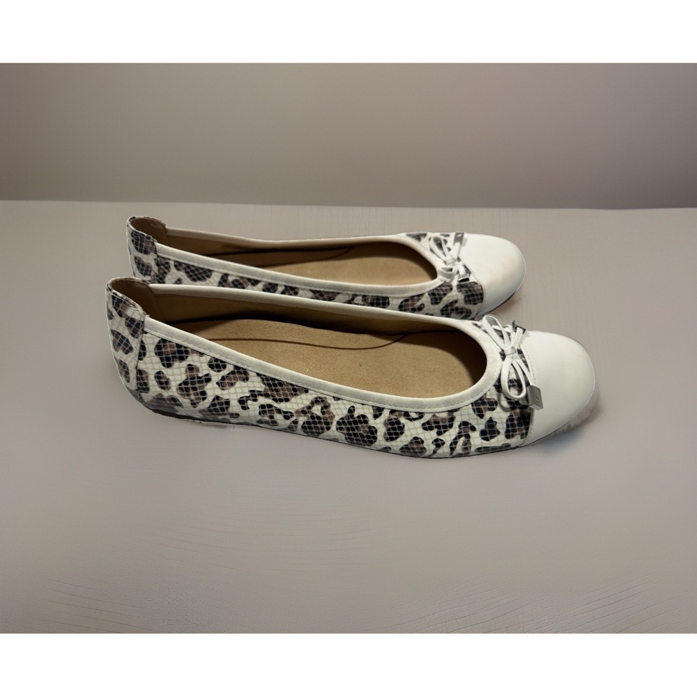 VIONIC Orthaheel Minna Leopard Print & White Leather Ballet Flats Womens 11
